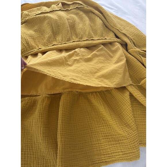 Magaschoni Tiered Skirt Size Small Yellow Organic Gauze Midi Boho Sustainable - Picture 8 of 9